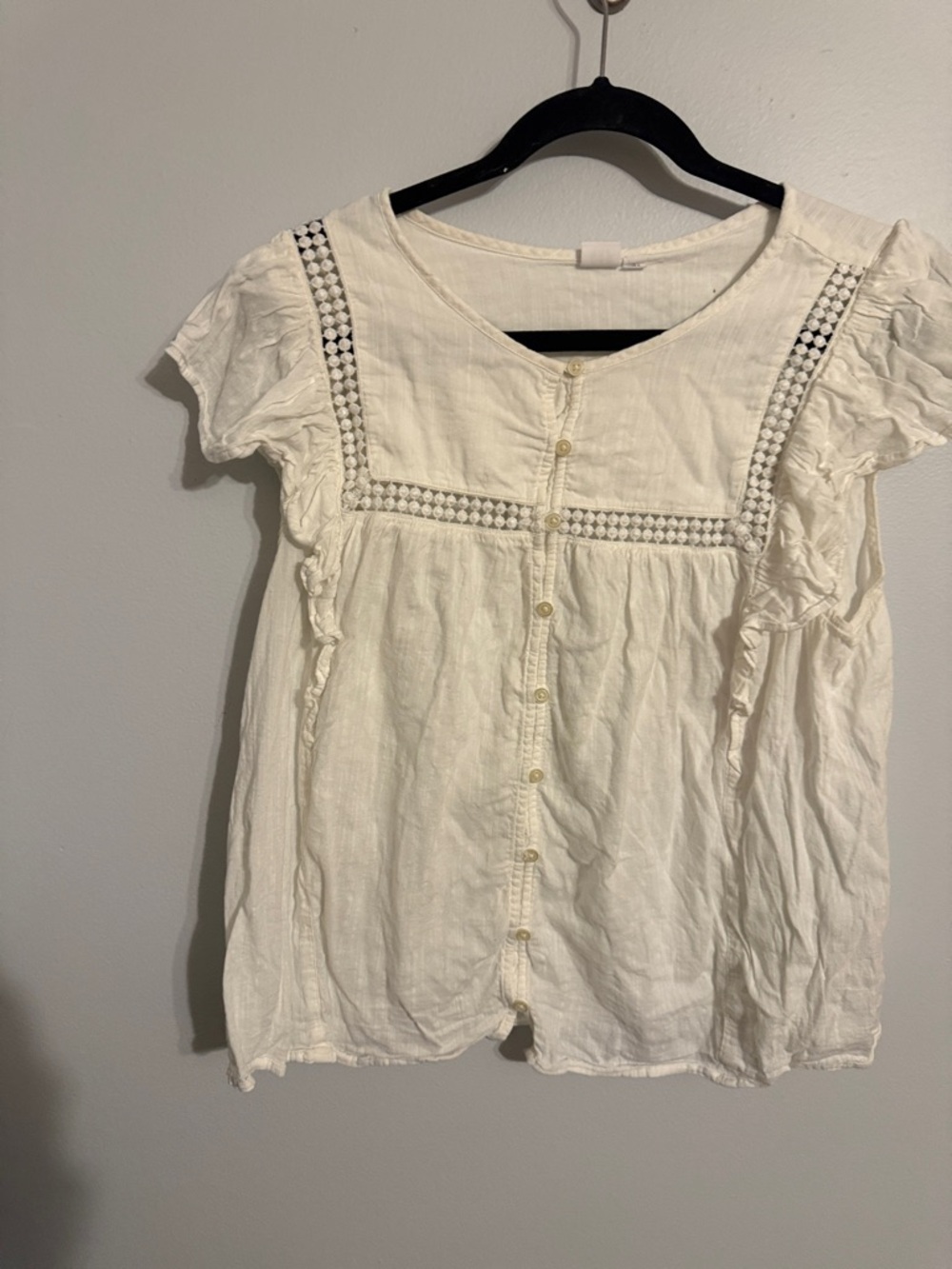 Gap Off-White Flutter Sleeve Eyelet Lace Blouse - Large - Boho Gauze Top